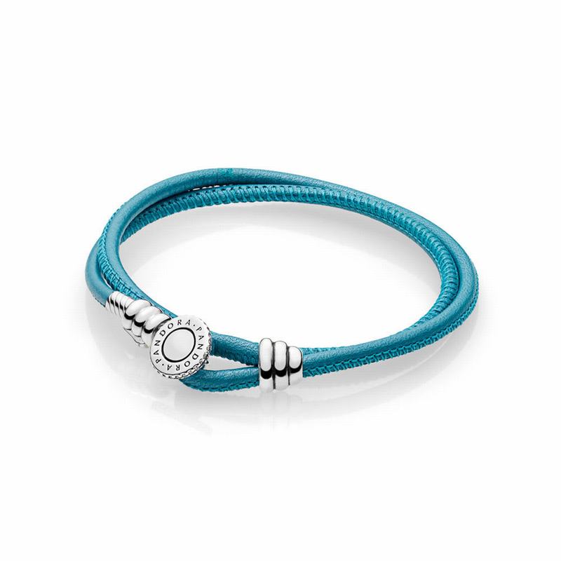 Pandora Turquoise Braided Double-Leather Charm Bracelet Silver Egypt AC8372501